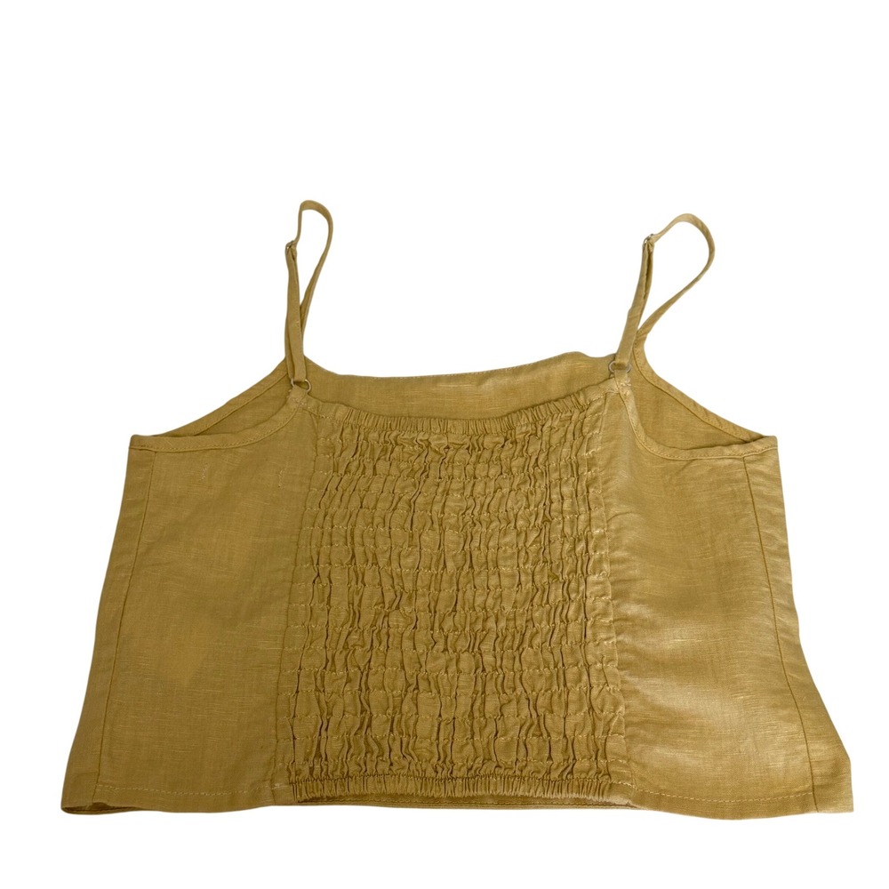 TopMark Women Size XS Mustard Yellow Cotton Linen Smocked Back Cami Crop Top NWT